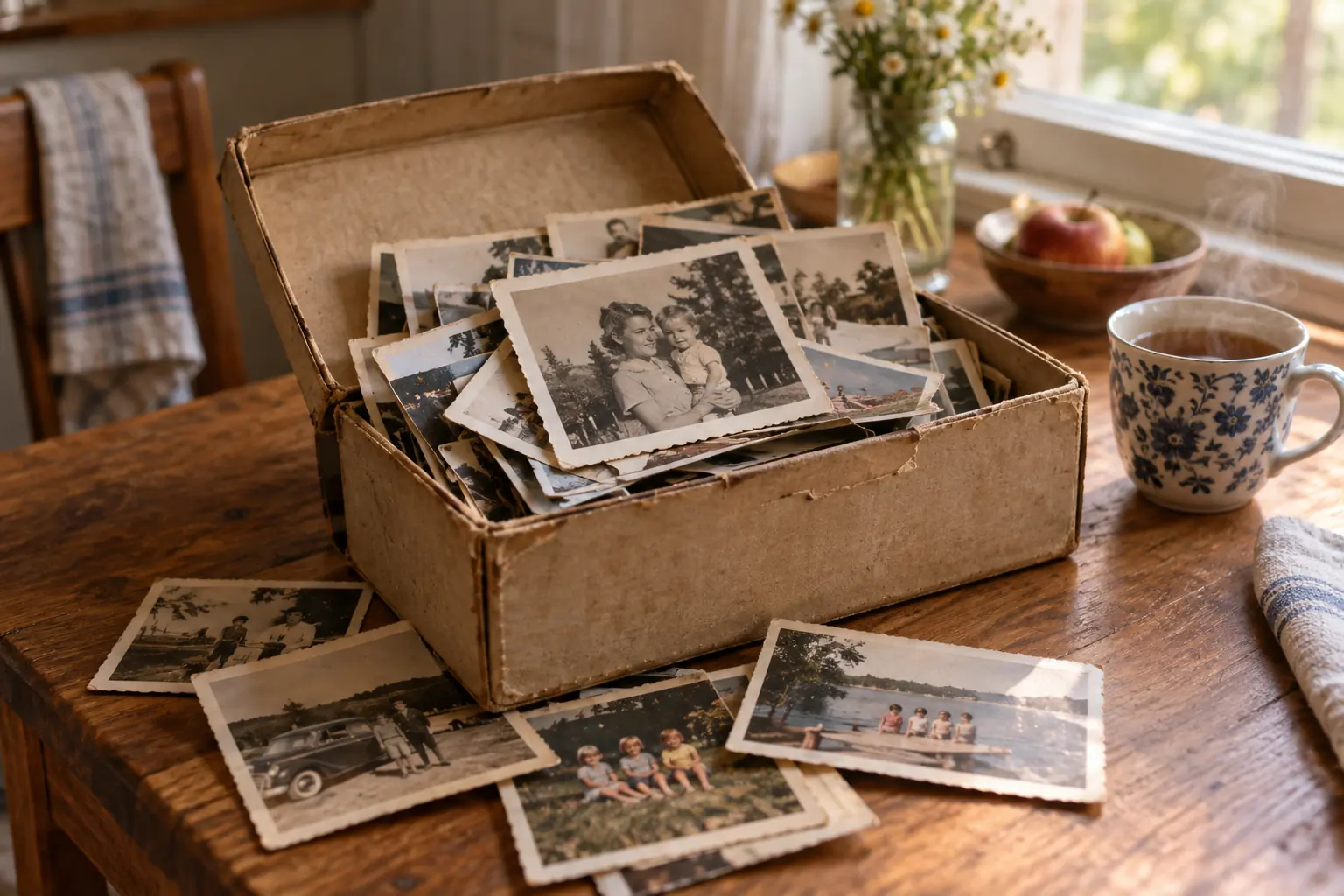 A shoebox of old photographs
