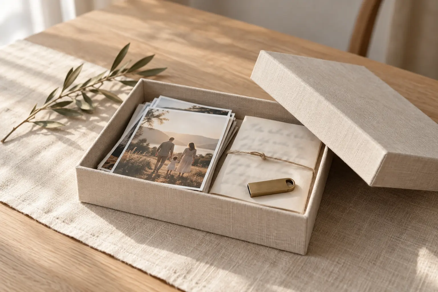 A keepsake box tied with ribbon