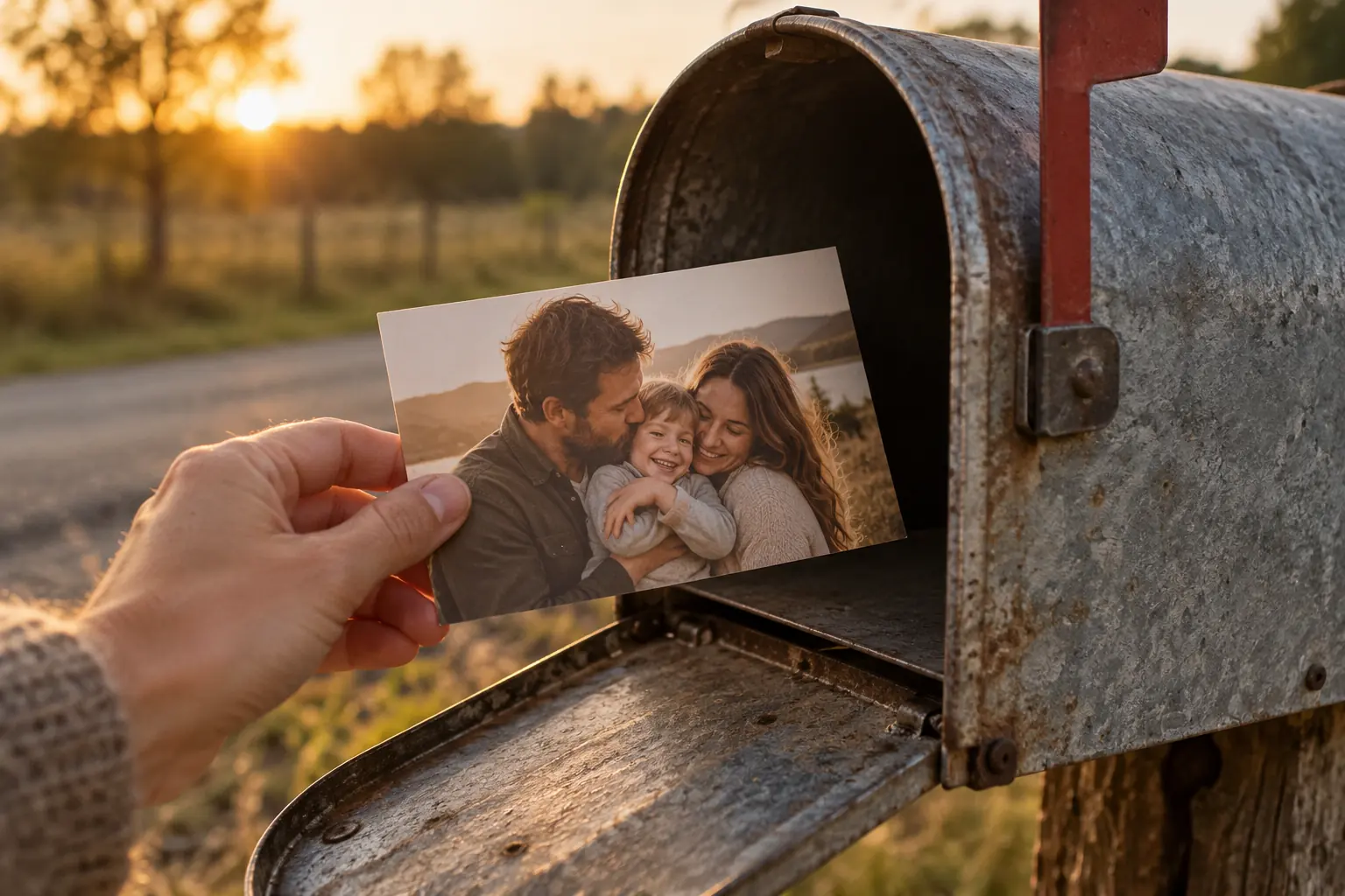 A postcard with an old photo in a mailbox